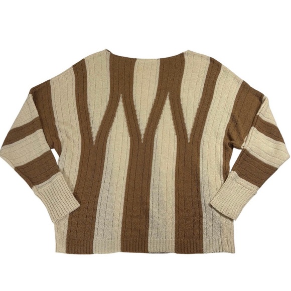 Chico's Sweaters - Chico’s Brown & Cream Striped Sweater Dolman Sleeve Oversized Boho Top